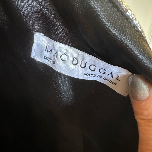 Mac Duggal Dress Silver 6 One Shoulder Bow Midi Gown Ruffle 67906 New - Picture 12 of 13